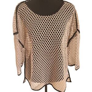 Focus Casual Life Womens Knitted Open Weave Short Sleeve Mesh Top Medium